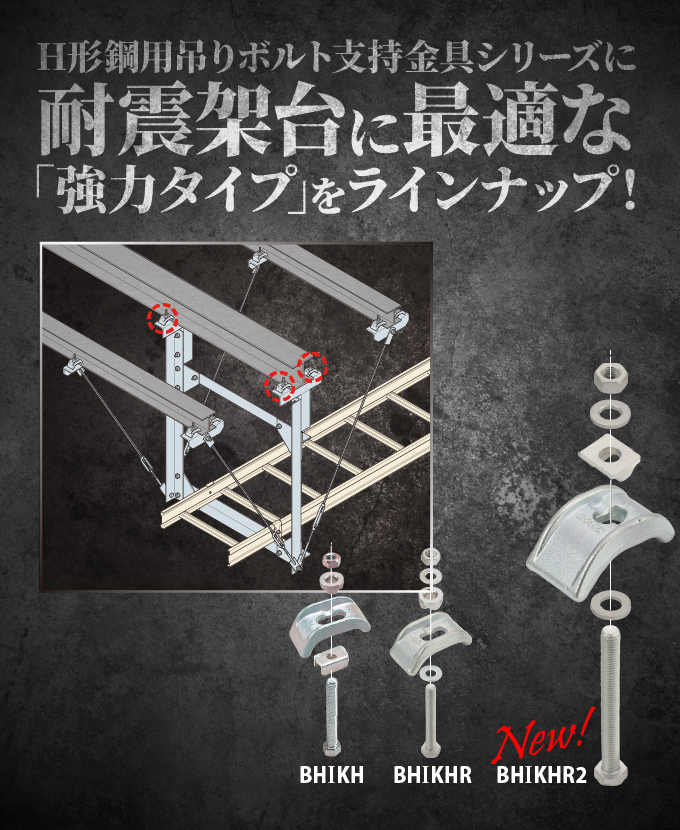 H形鋼用吊りボルト支持金具（強力タイプ）